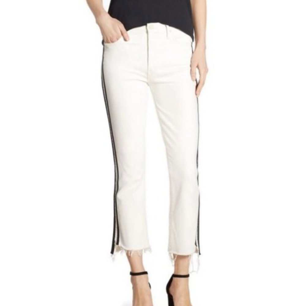 MOTHER Denim The Insider Crop Step Fray Cream Black Stripe (Size 27)